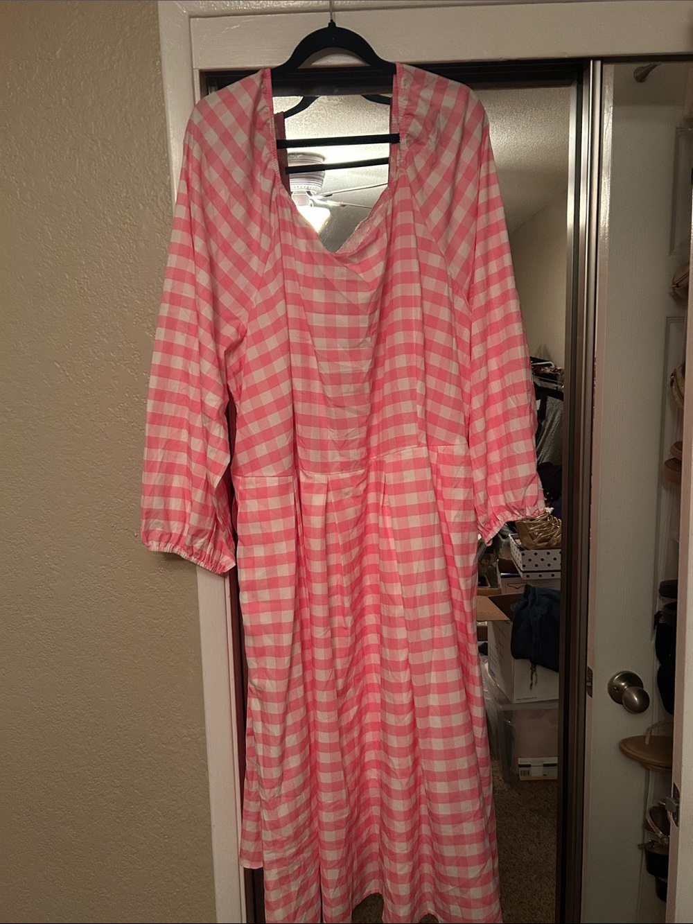 Bloomchic' Pink Gingham Long Sleeve Dress